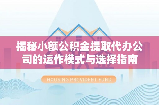 太湖揭秘小额公积金提取代办公司的运作模式与选择指南